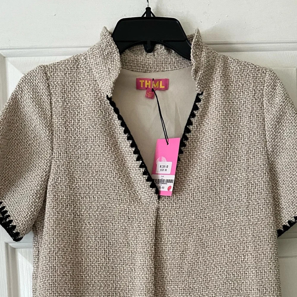 THML ‘Maxine’ tweed mini dress Cream and black, size XS, preppy, neutrals - Picture 3 of 6